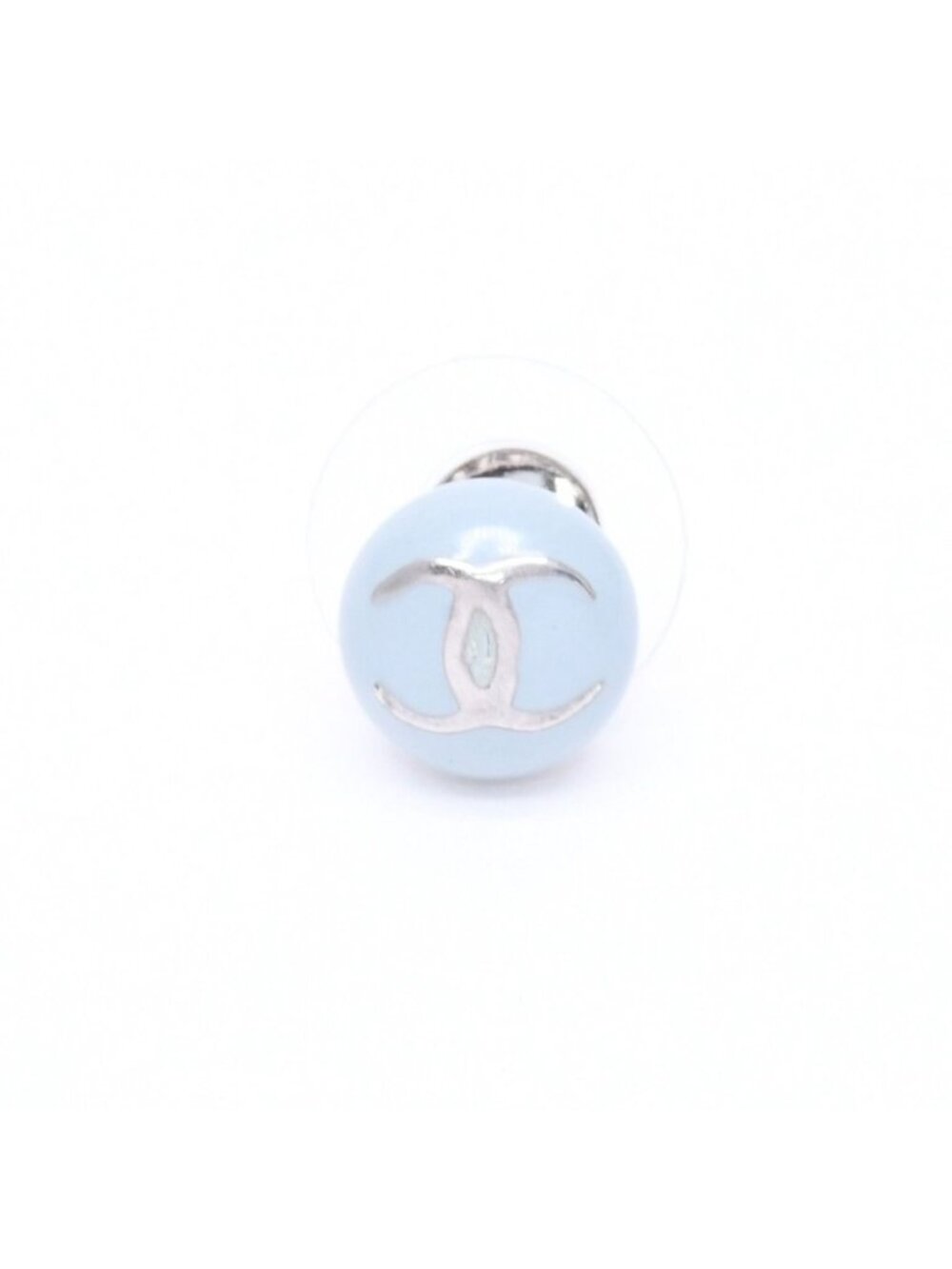 Chanel Single Earrings CC Logo Light Blue Mini 03